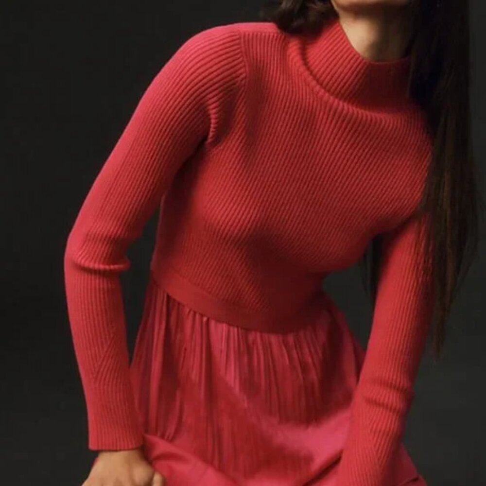 NWOT Anthropologie The Thea Twofer Sweater Dress Hot Pink Size Medium